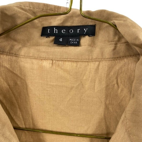 Theory Womens Size 4 Nancy Button Front Linen Blazer Jacket Neutral Tan Coastal - Picture 2 of 7